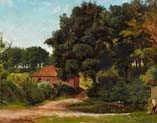 summer forest landscape with farmstead